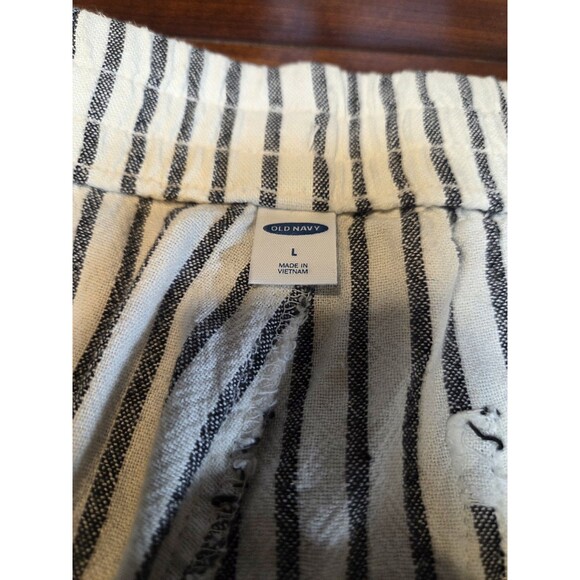 Old Navy Linen Blend Pants Womens Large White Blue Striped Tapered Ankle Pull On - Picture 6 of 7